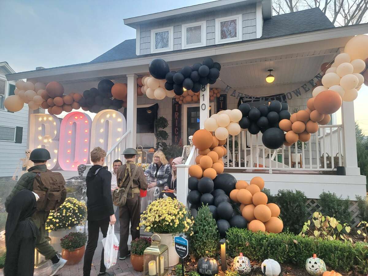 A well decorated house welcomes trick or treaters on Halloween of 2022. 