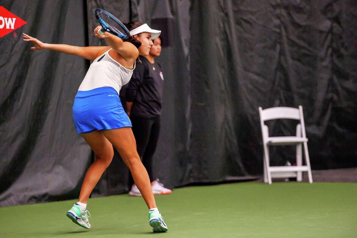 Tennis player Camila Osorio swings at the Dow Tennis Classic on November 1, 2022 in Midland.