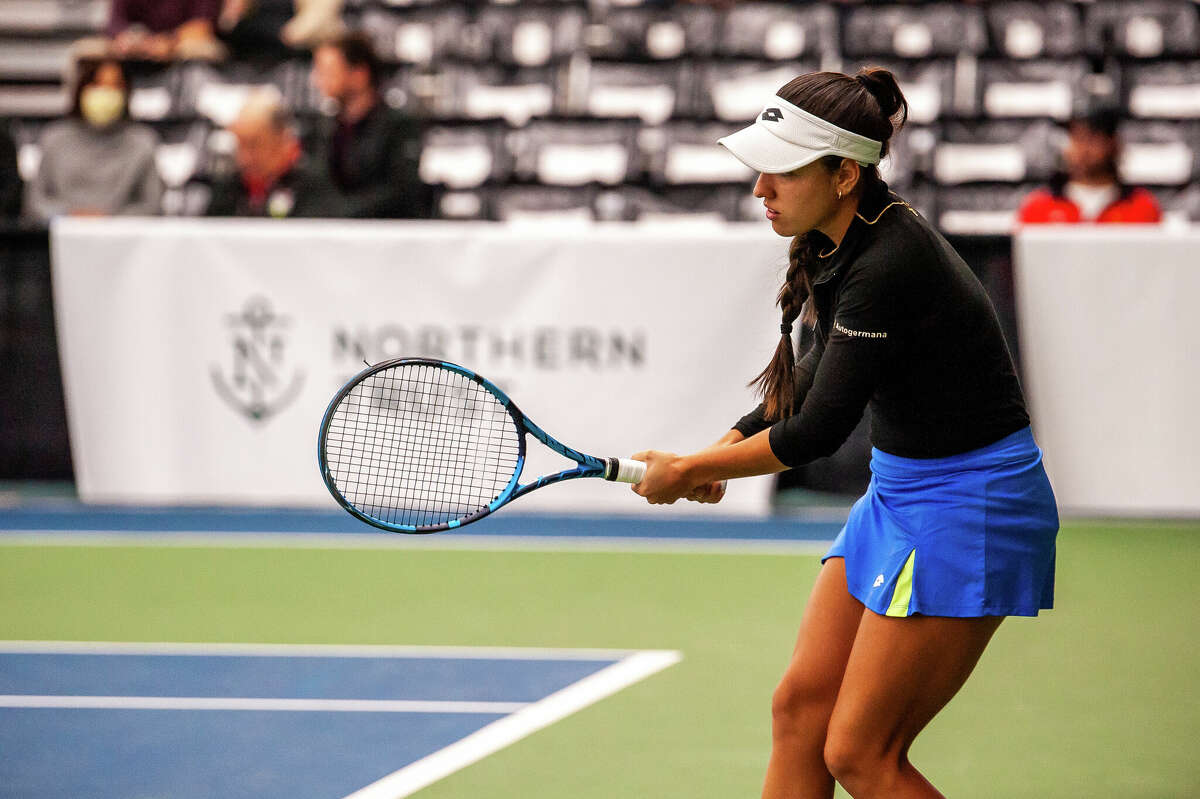 Tennis player Camila Osorio swings at the Dow Tennis Classic on November 1, 2022 in Midland.