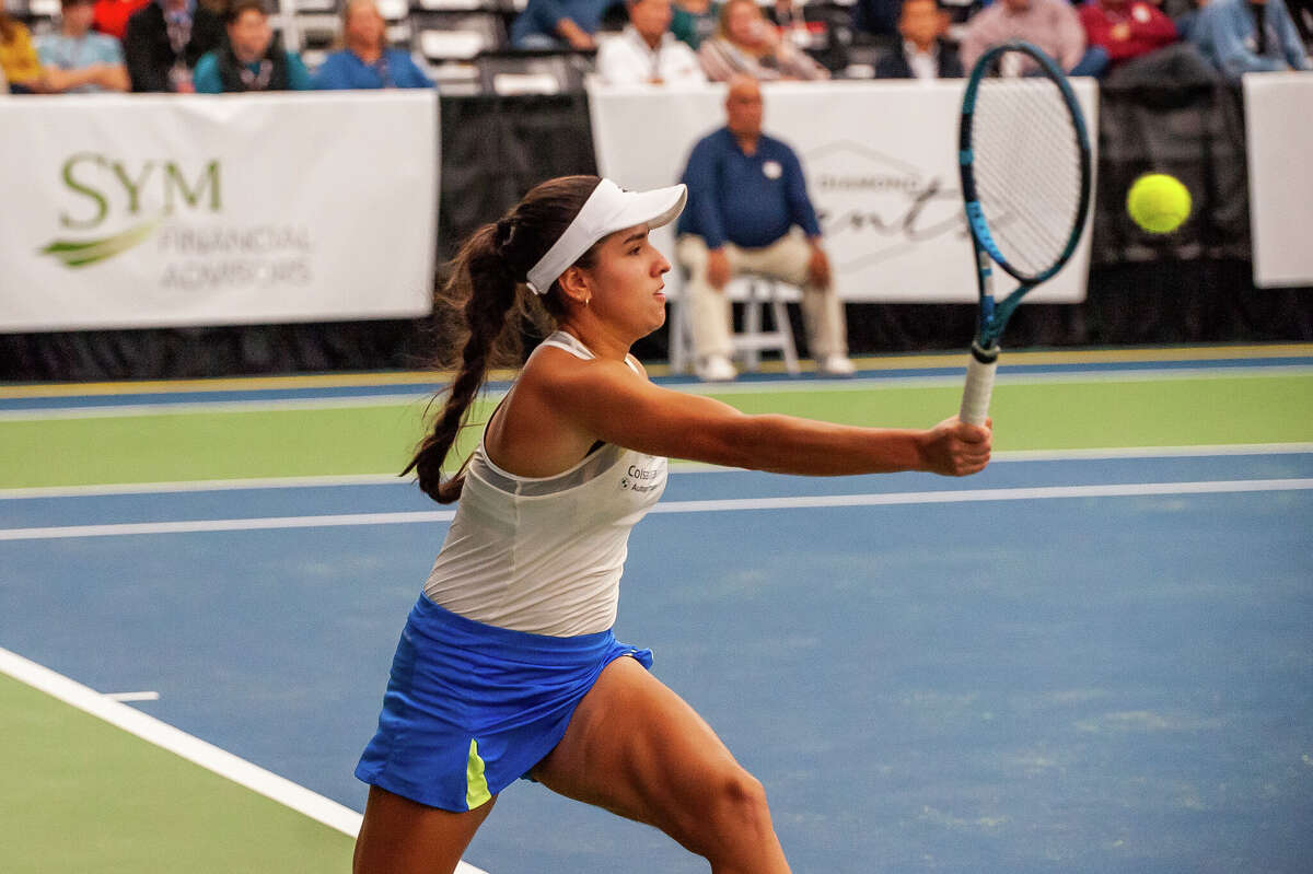 Tennis player Camila Osorio swings at the Dow Tennis Classic on November 1, 2022 in Midland.