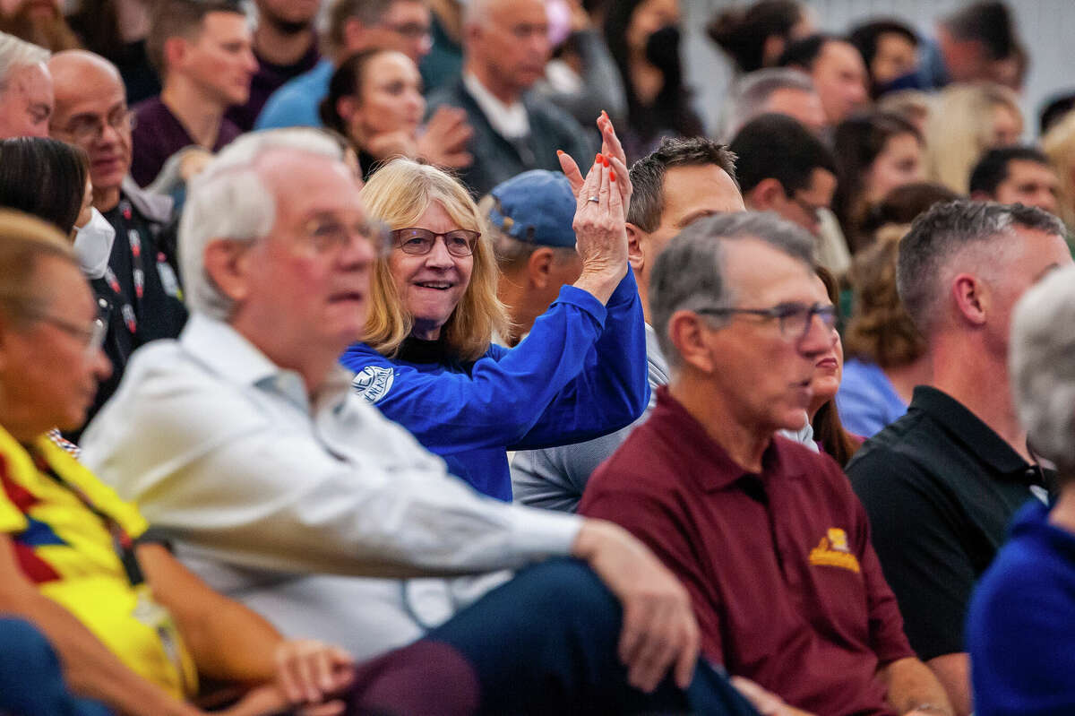 Tennis spectators watch a match at the Dow Tennis Classic on November 1, 2022 in Midland.