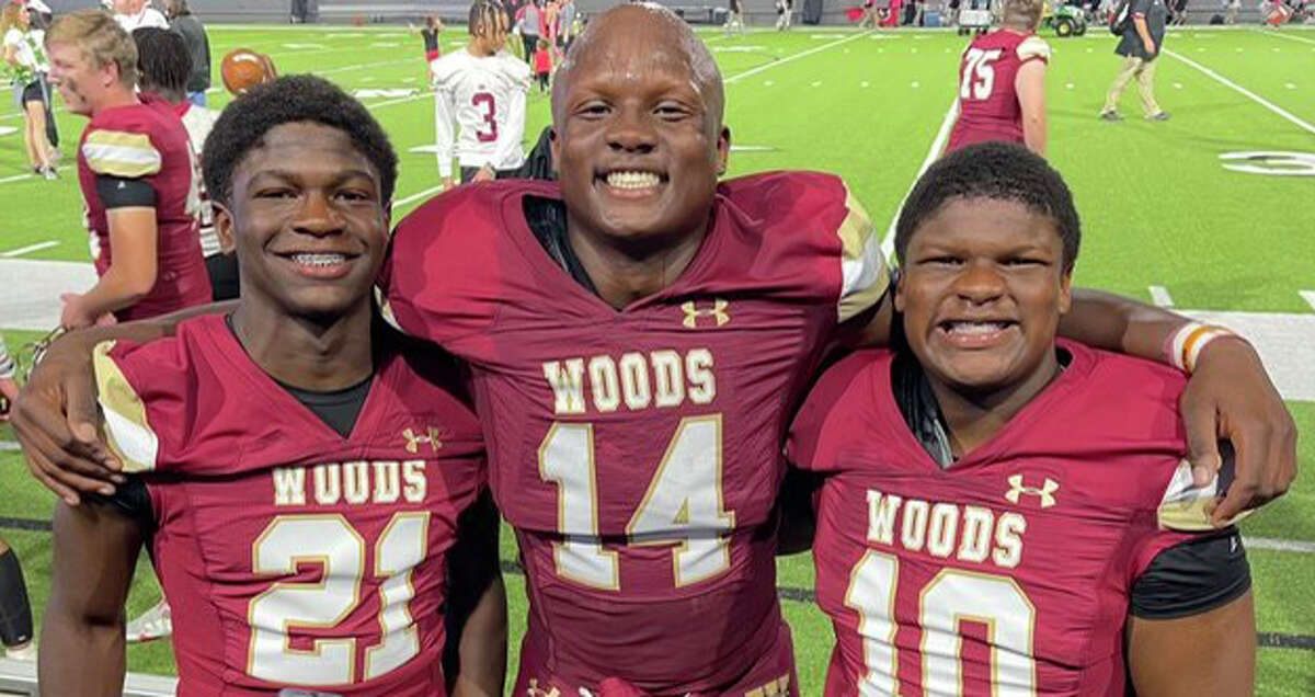 There are three Rogers brothers on the 2022 Cypress Woods varsity football team. Senior linebacker and Nebraska commit Dylan Rogers (14), junior defensive back Darnell Rogers (21), and freshman quarterback Darien Rogers (10).