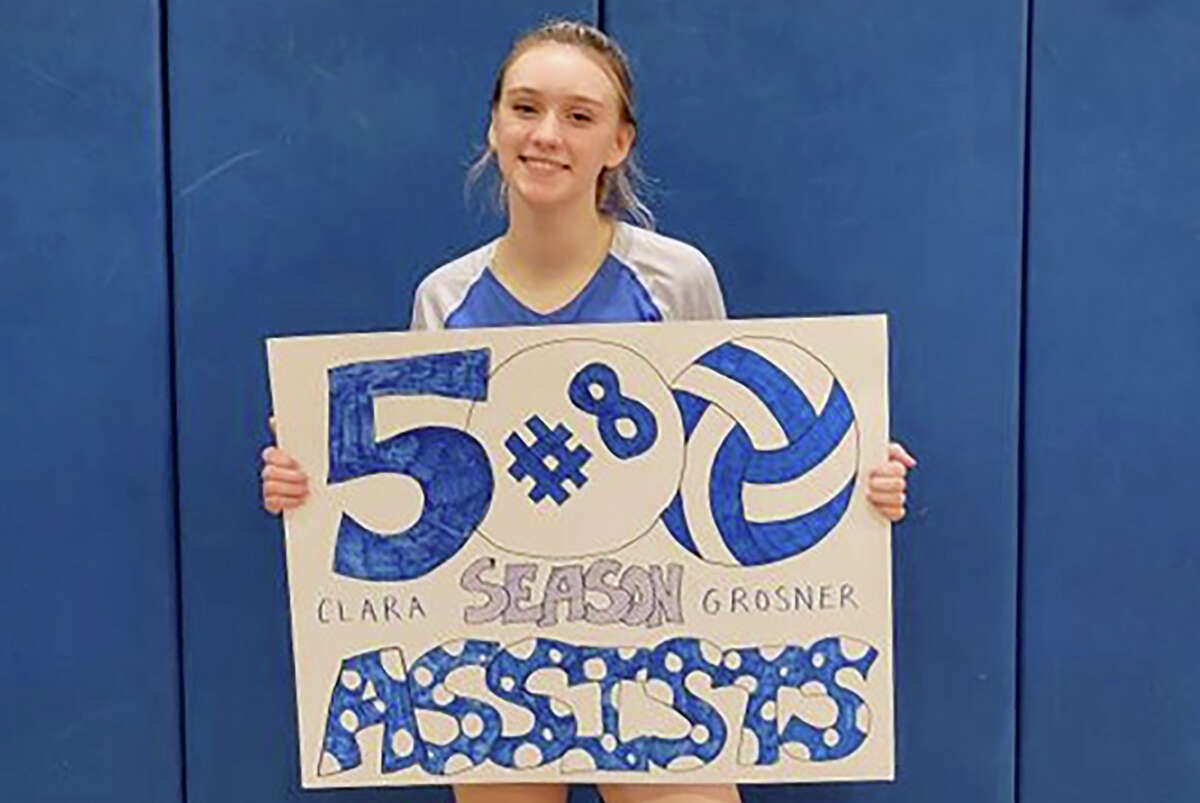 Ludlowe sophomore Clara Grosner reached a season milestone with her 500th assist this fall during a win over Danbury in girls volleyball on Wednesday, Oct. 26, 2022.