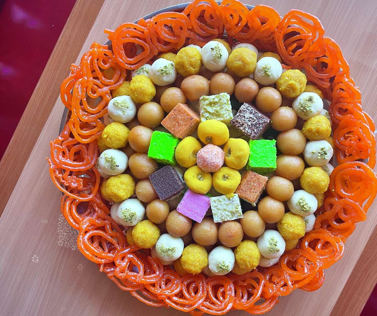 An assorted mithai platter from Raja Sweets in the Mahatma Gandhi District.