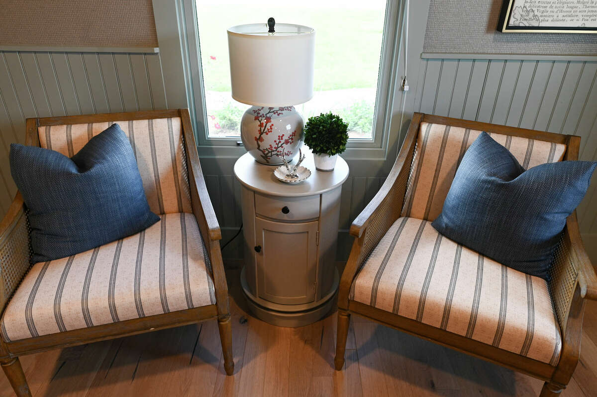 O’Brien made all the design and decorating decisions himself, including these chairs in one of the guest bedrooms.