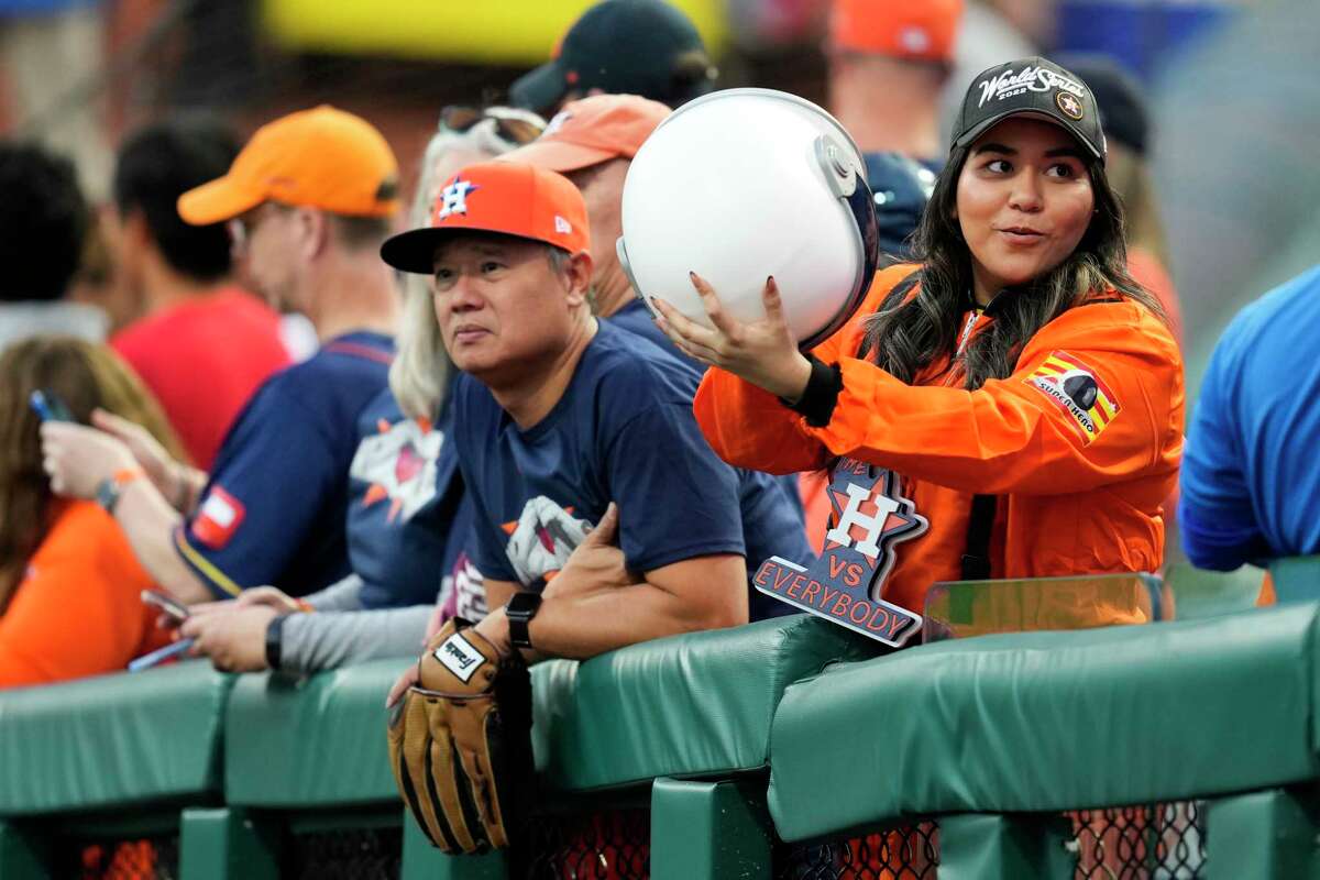Houston Astros fans are seen before Game 4 of the World Series at Citizens Bank Park on Wednesday, Nov. 2, 2022, in Philadelphia.
