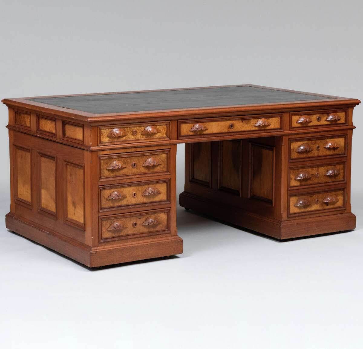 An ornate partners’ desk Didion and her husband, John Dunne, brought from California. The desk was made by John Breuner, a German cabinet maker who opened a store in Sacramento in 1856. The desk was originally purchased by Didion’s parents.