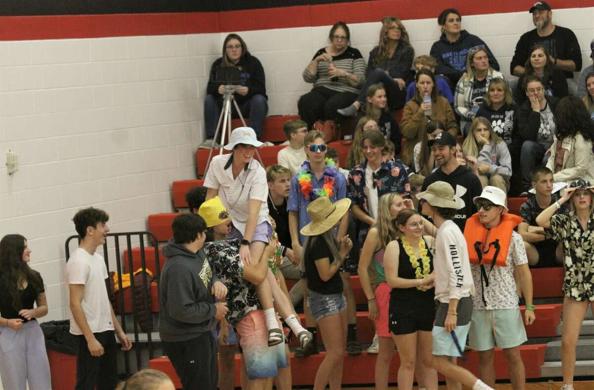 The Onekama student section gets amped up on Nov. 2 at Bear Lake High School. 