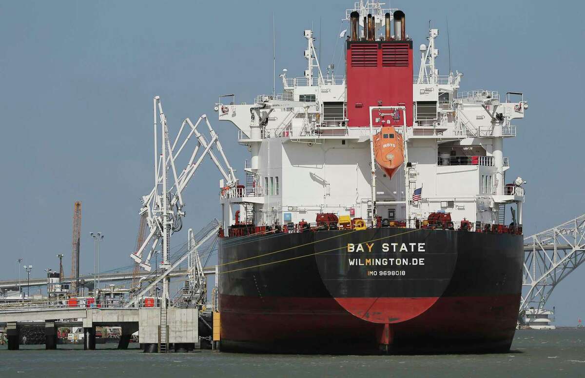 An oil tanker tanks on the transfer of oil from the NuStar Energy facility in Corpus Christi on Tuesday, May 28, 2019. Corpus Christi is becoming a major port for the export of oil from the Permain Basin and The Eagle Ford. One of the big players is NuStar Energy which operates four docks along the Corpus Christi industrial canal. Like many energy storage companies, NuStar is looking forward to the completion of several projects at the canal such as the new Harbor Bridge project which will allow for bigger vessels to pass into the canal and thus can take on more barrels of oil for shipment and a new and larger pipeline which will feed into NuStar's 400-series tank farm. Projects that the new bridge and new pipelines are cementing Corpus Christi as an emerging port of commerce in the energy sector. (Kin Man Hui/San Antonio Express-News)