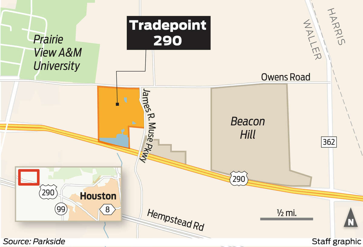 Spotter map for Tradepoint 290 business development northwest of Houston