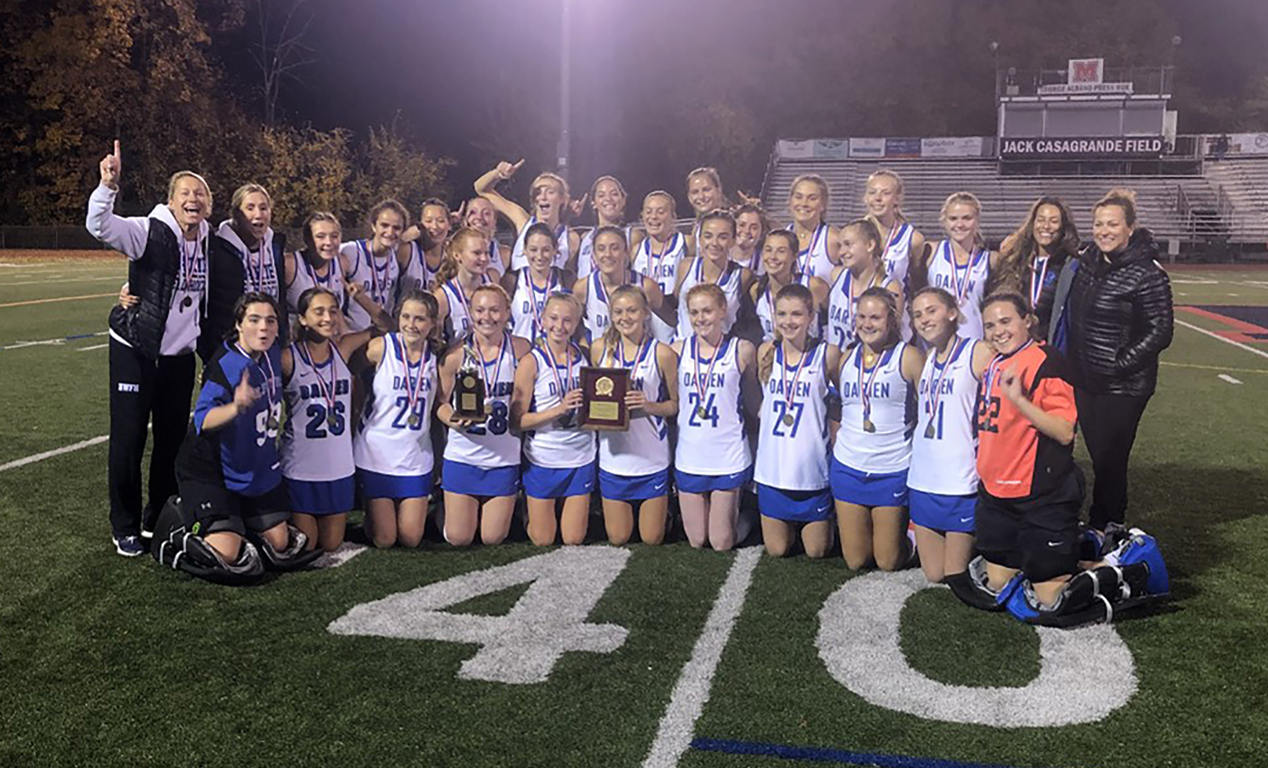 Darien shuts out Staples for FCIAC field hockey championship.