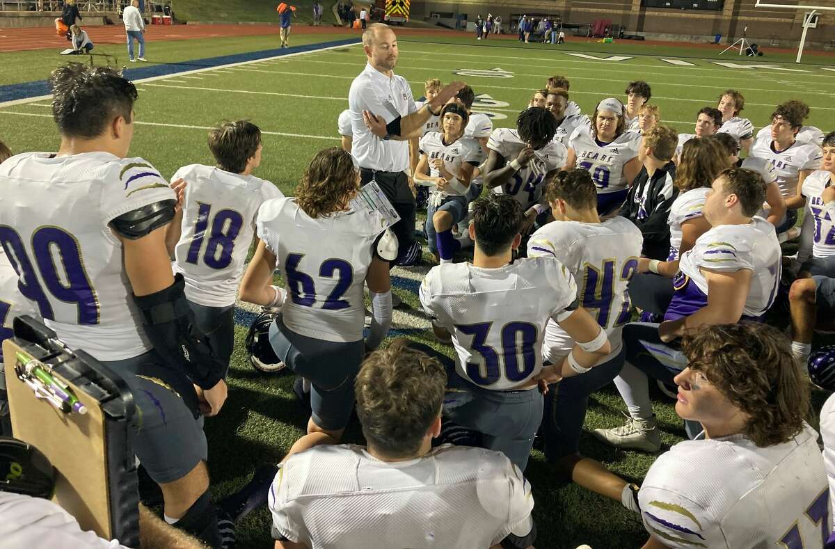 Montgomery head football coach Grant Cooper speaks to the team after a 42-28 win over Bryan Rudder Thursday, Nov. 3, 2022 at Merrill Green Stadium in Bryan.
