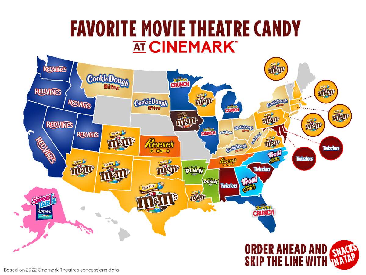 Cinemark moviegoers’ favorite candy by state.