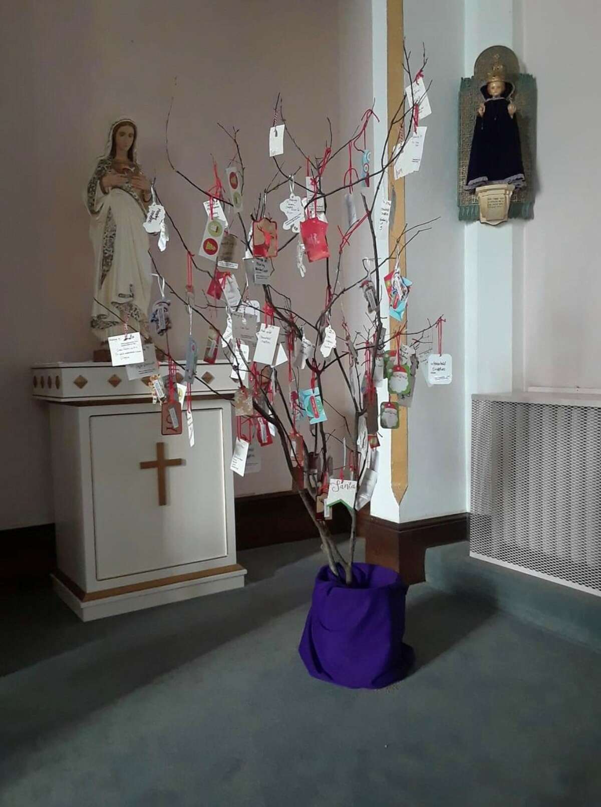 The giving tree goes up soon in Our Lady of Lake Huron.