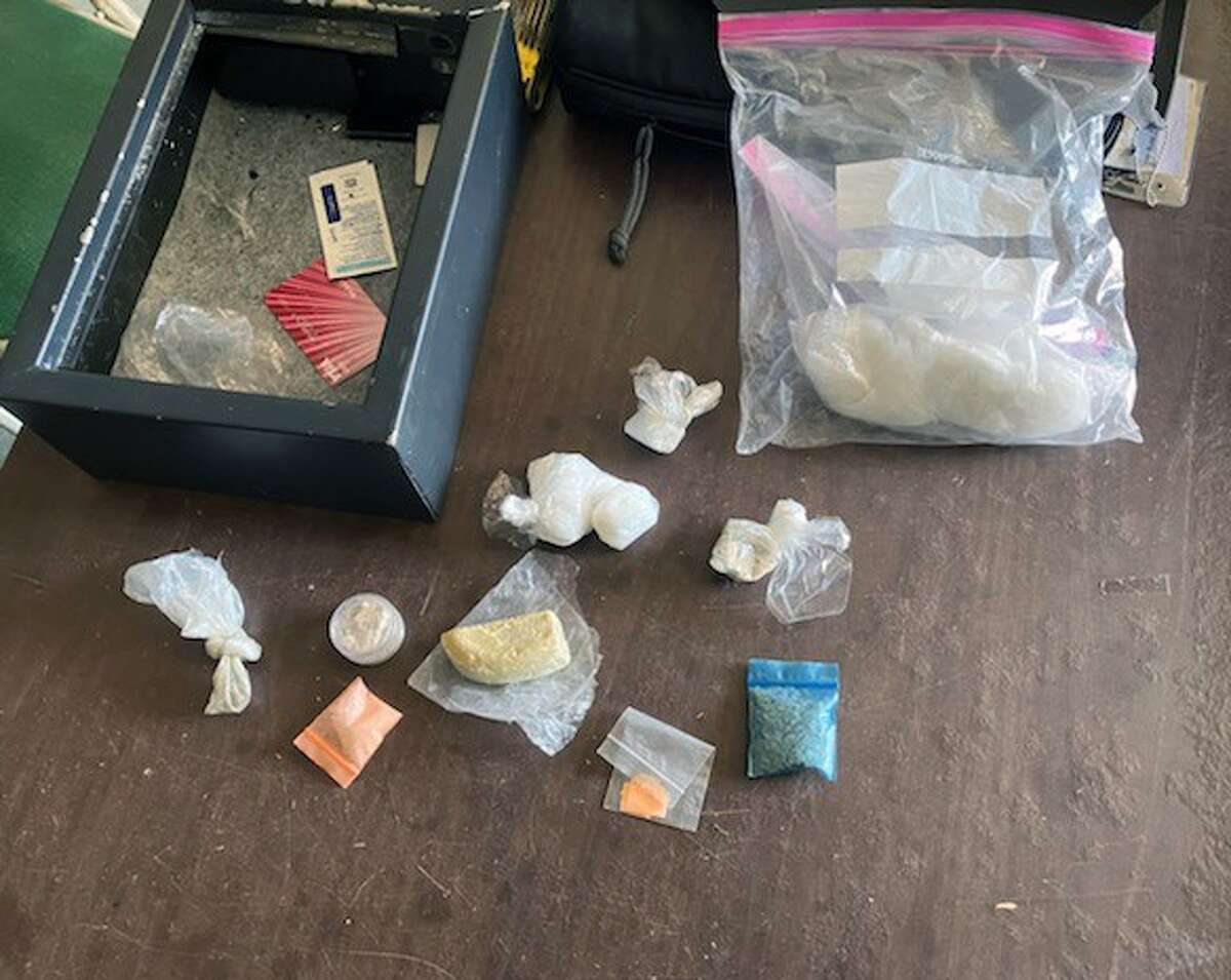 The following were seized: 6.24 ounces of crystal meth, 60.77 grams of suspected fentanyl, 12.66 grams of suspected heroin, 19 suboxone strips,  3.37 grams of suspected psilocybin and 11 suspected hydrocodone pills. 