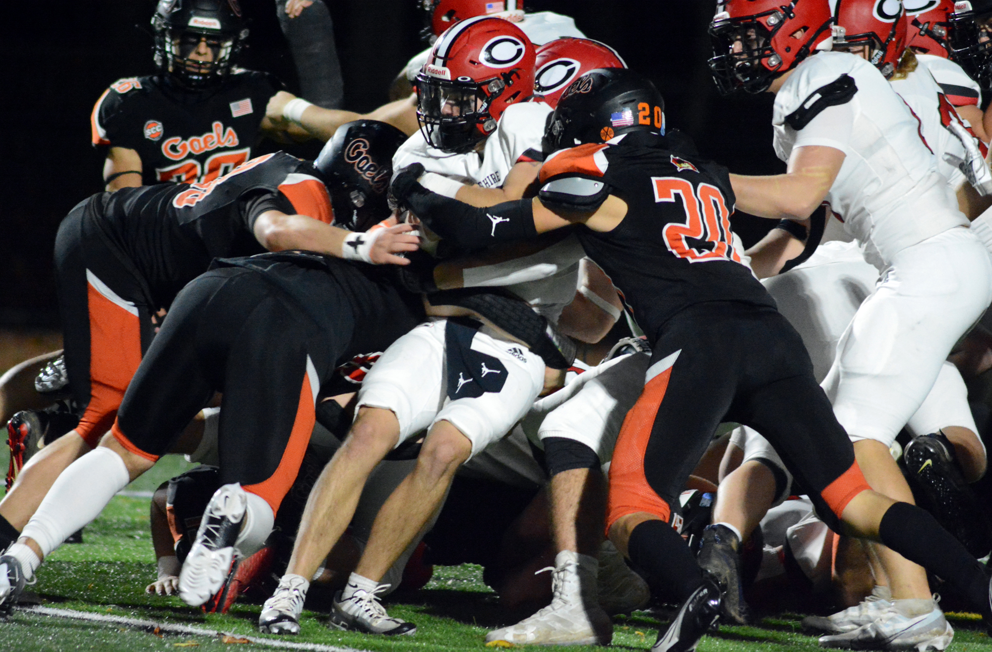 Shelton football uses turnovers to defeat Cheshire in SCC game.