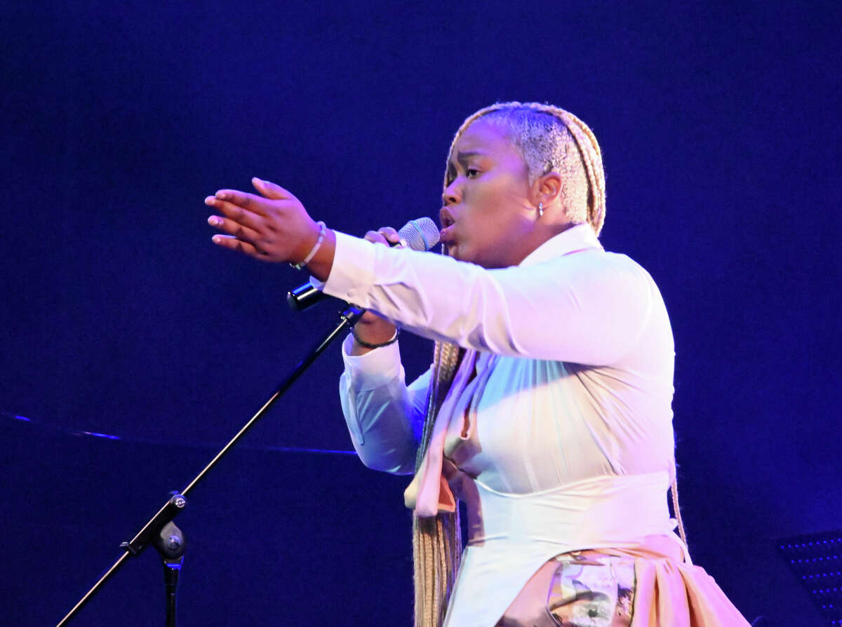 Msaki at the album release celebration for 'Zenzile: The Reimagination of Miriam Makeba' at South African State Theatre on March 27, 2022 in Johannesburg, South Africa.