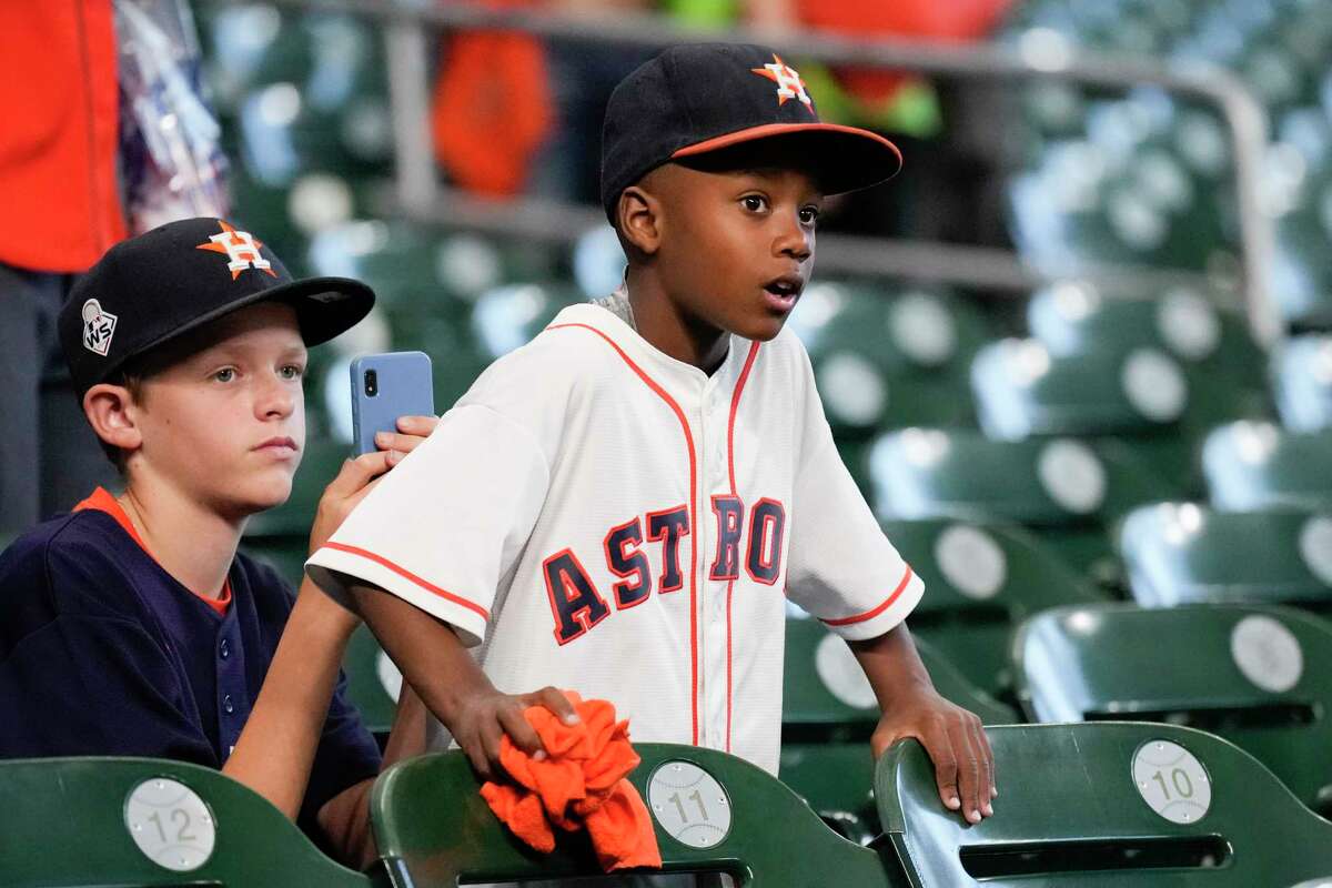 Young fans before Game 6 of the World Series at Minute Maid Park on Saturday, Nov. 5, 2022, in Houston.