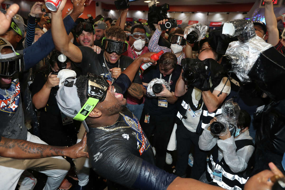 Photos of Astros' ALCS clubhous champagne celebration in New York