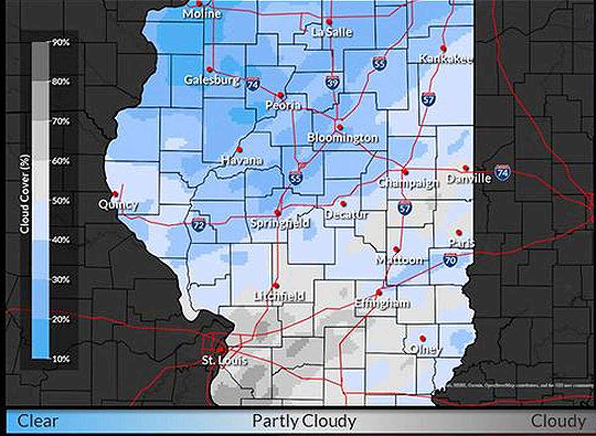 The forecast calls for 20% to 40% cloud cover at 3 a.m. Tuesday across most of west-central Illinois.