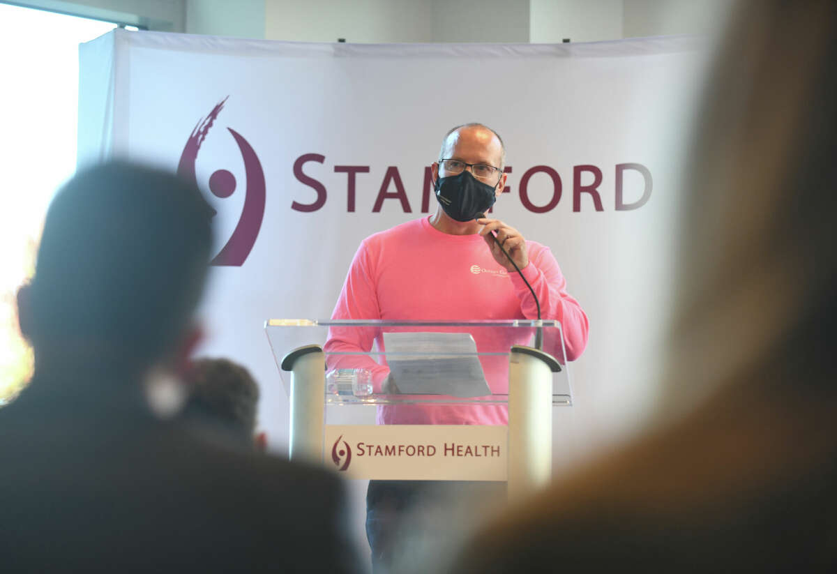 Odyssey Group President and CEO Brian Young announces a $10 million donation from Odyssey Group Foundation at the Stamford Health Tully Health Center in Stamford, Conn. Monday, Nov. 7, 2022. The donation will support Stamford Health's new Breast Center at the Tully Health Center.