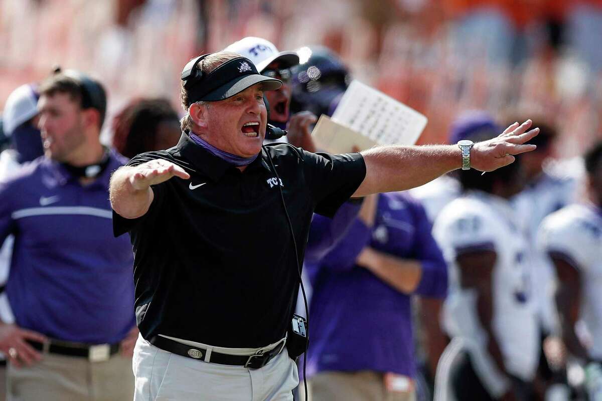 TCU head coach Gary Patterson during action against Texas on October 3, 2020, at Darrell K Royal-Texas Memorial Stadium in Austin, Texas. (Tim Warner/Getty Images/TNS)