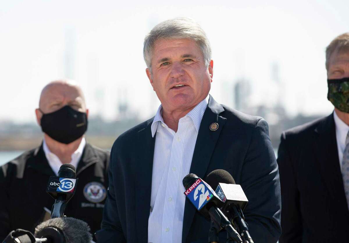 U.S. Rep. Michael McCaul talks during a press conference in February 2021 at Houston Ship Channel. McCaul has been the most active individual stock trader among members of Texas’ congressional delegation.