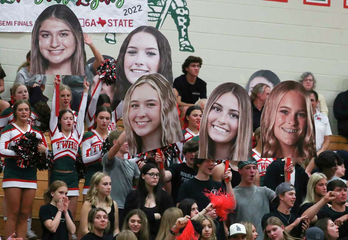 The Woodlands fans cheer in the third set during a Region II-6A quarterfinal volleyball match at The Woodlands High School, Tuesday, Nov. 8, 2022, in The Woodlands.