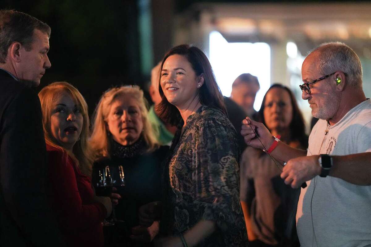 Republican Harris County Judge candidate Alexandra del Moral Mealer talks to supporters during her watch party at Kirby Ice House on Tuesday, Nov. 8, 2022 in Houston.