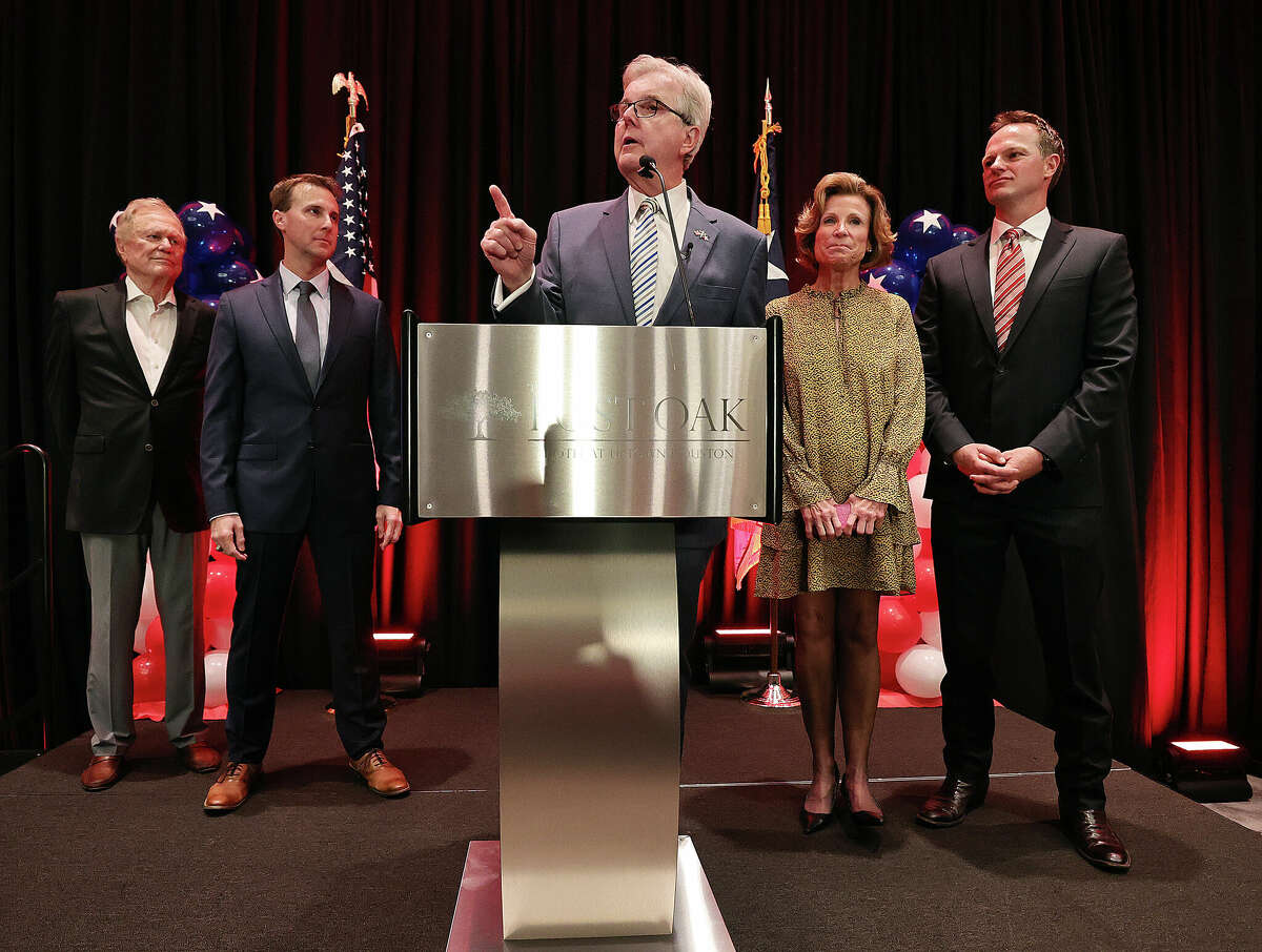 Dan Patrick, Lt. Governor of Texas, addresses the crowd at an election night watch party November 8, 2022 at The Post Oak at Uptown Houston in Houston, Texas. (Photo by Bob Levey/Contributor)