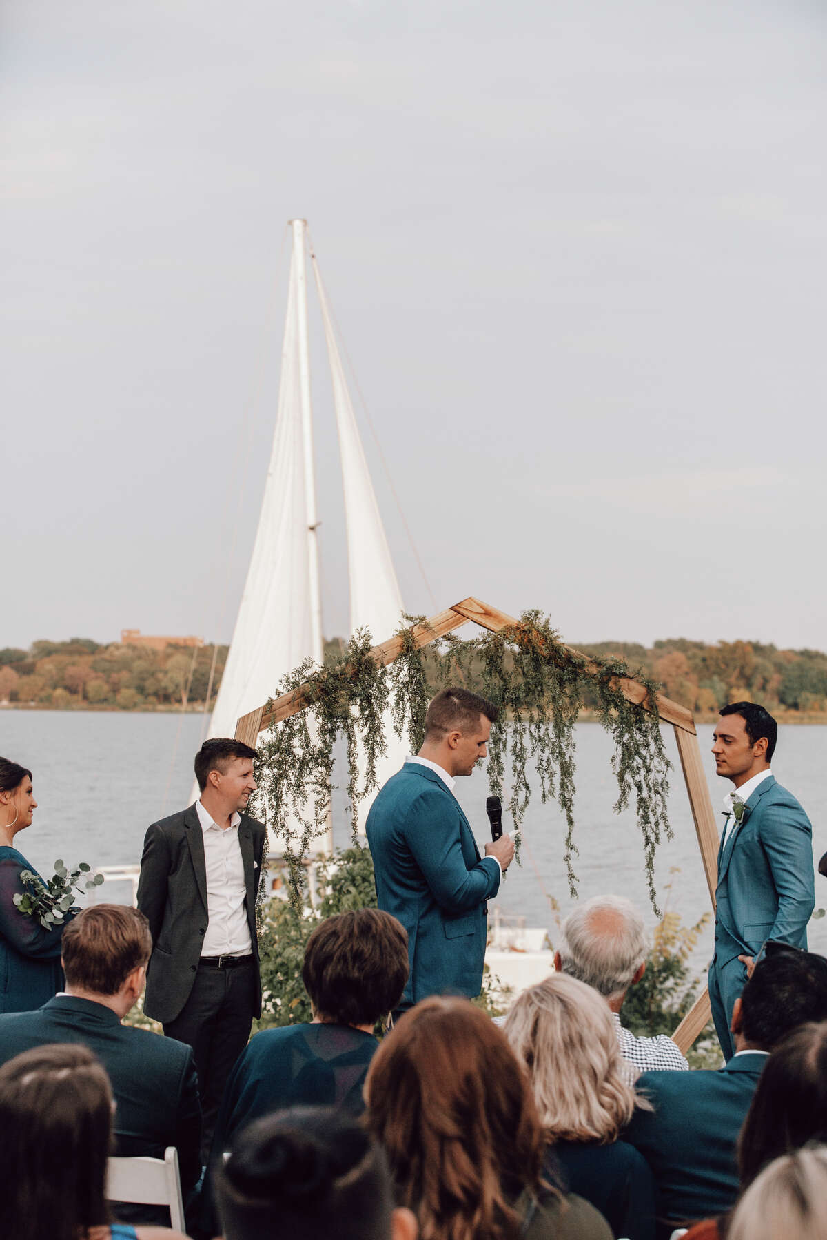 On Oct. 2, the groom and groom exchanged vows in front of 125 guests at the Filter Building on White Rock Lake in Dallas. 