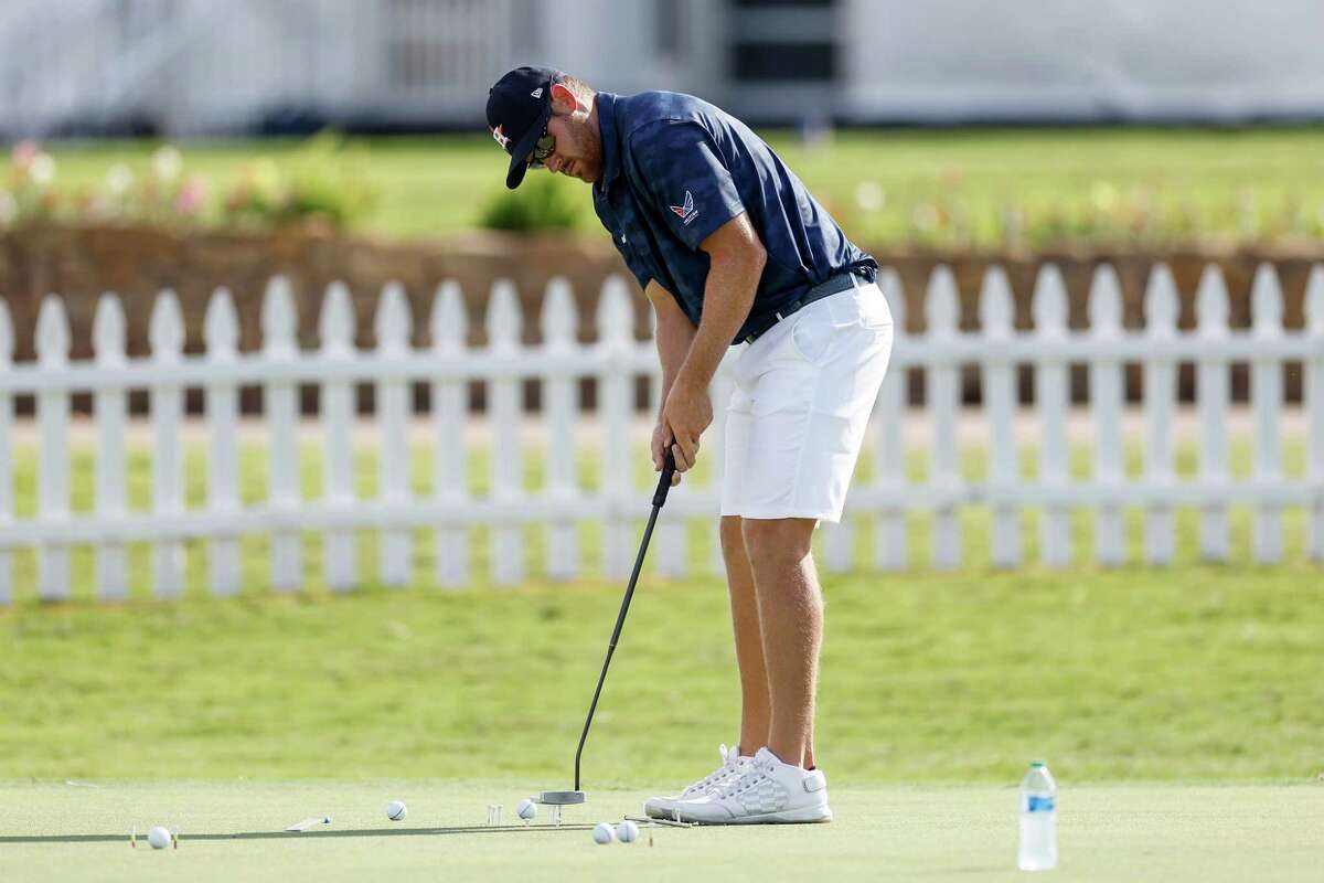 Kyle Westmoreland putts on the practice green during the Houston Open Pro-Am at Memorial Park Golf Course in Houston, TX on Wednesday November 9, 2022.