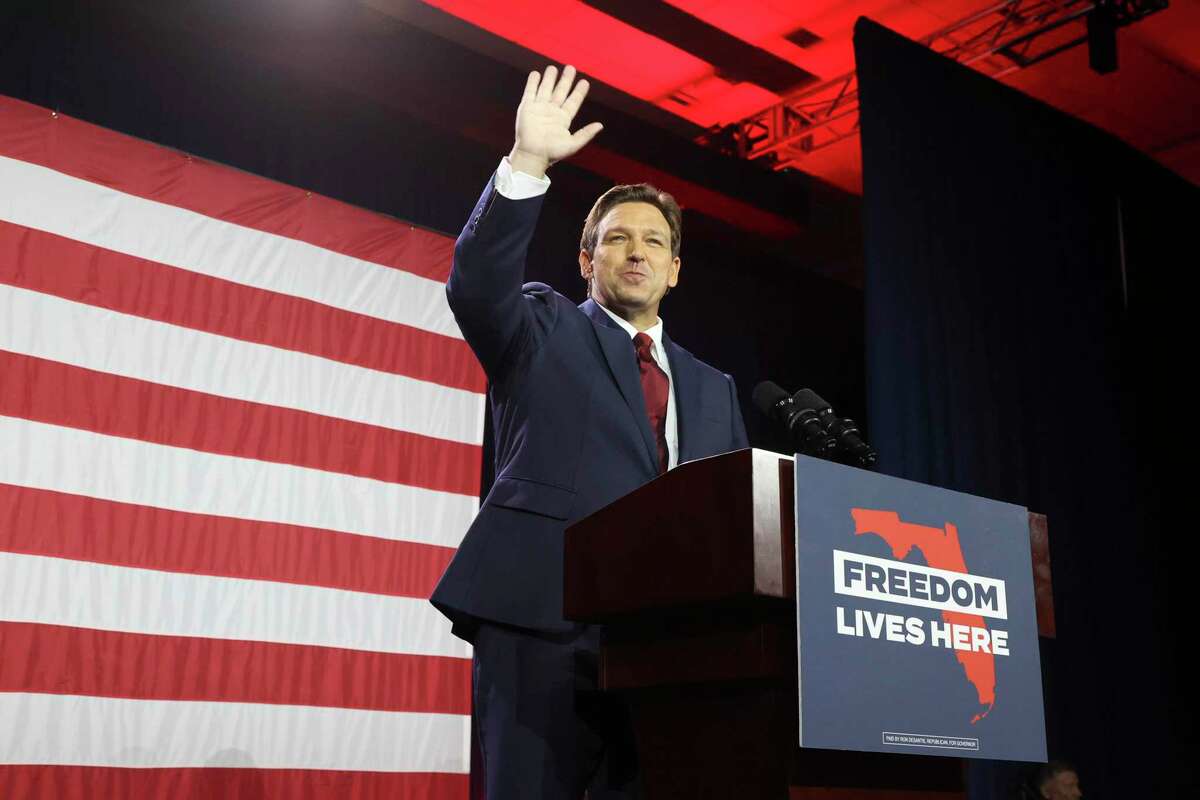 Florida Gov. Ron DeSantis speaks to a crowd of supporters during his election night party at the Tampa Convention Center on Tuesday, Nov. 8, 2022, in Tampa, Florida. (Luis Santana/Tampa Bay Times/TNS)
