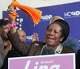 U.S. Rep. Sheila Jackson Lee holds up an Astros rally towel while speaking during an event at the Harris County Democratic Party headquarters after Lina Hildago won reelection for Harris County Judge on Wednesday, Nov. 9, 2022 in Houston. Hidalgo’s Republican opponent, Alexandra del Moral Mealer raised 4x the amount of fundraising money in her bid.