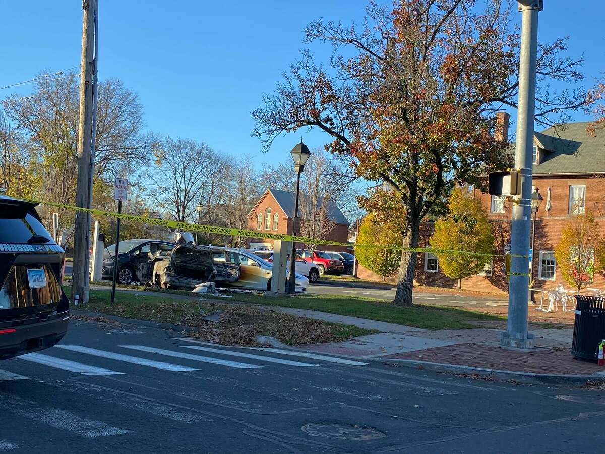 A silver Mercedes coupe driven by a juvenile burst into flames after crashing into two parked cars in Windsor Wednesday afternoon, according to Capt. Andrew Power of the Windsor Police Department. Power to the area was knocked out as a result of the fire, Power said.