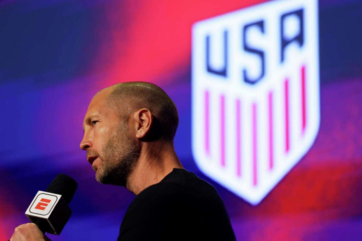 U.S. Men’s National Team coach Gregg Berhalter speaks during the roster reveal party in New York.