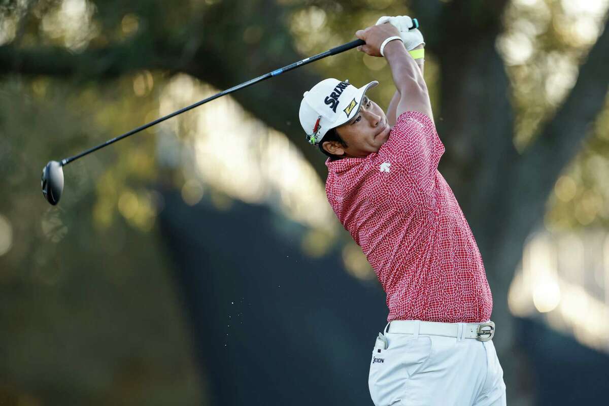 Hideki Matsuyama plays his shot from the first tee during the first round of the Cadence Bank Houston Open at Memorial Park Golf Course in Houston, TX on Thursday, November 10, 2022.