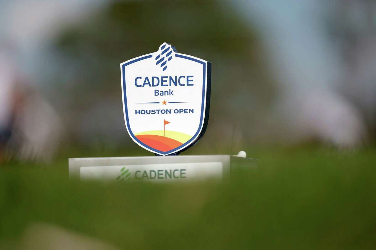 A tee box marker is seen on the plays his shot from the 11th tee during the first round of the Cadence Bank Houston Open at Memorial Park Golf Course in Houston, TX on Thursday, November 10, 2022.