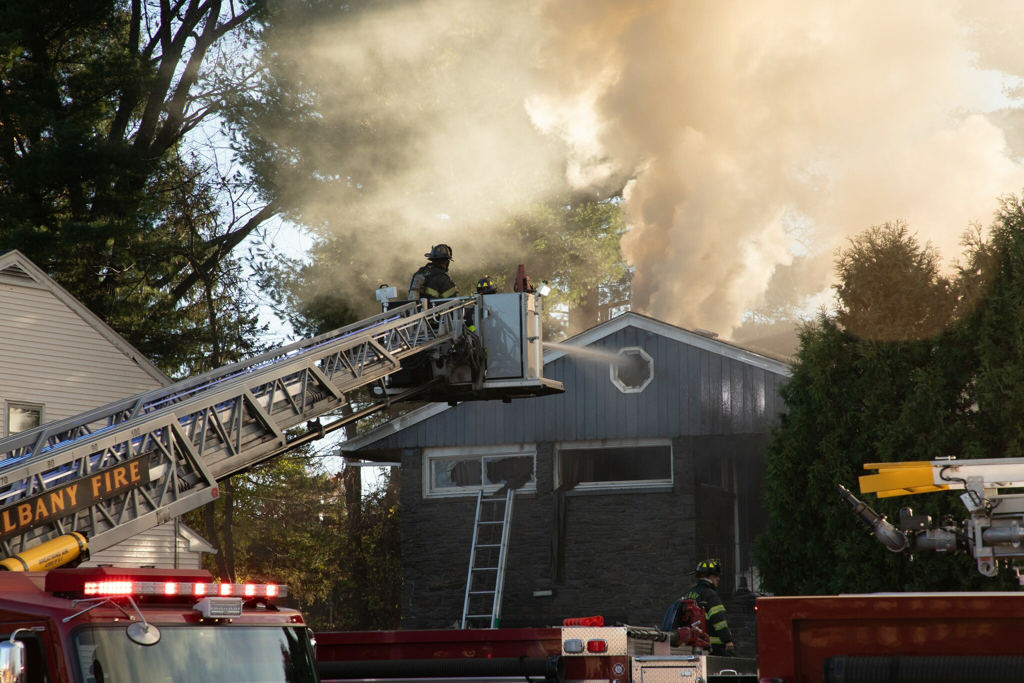 Albany fire damages family home, prompts road closure