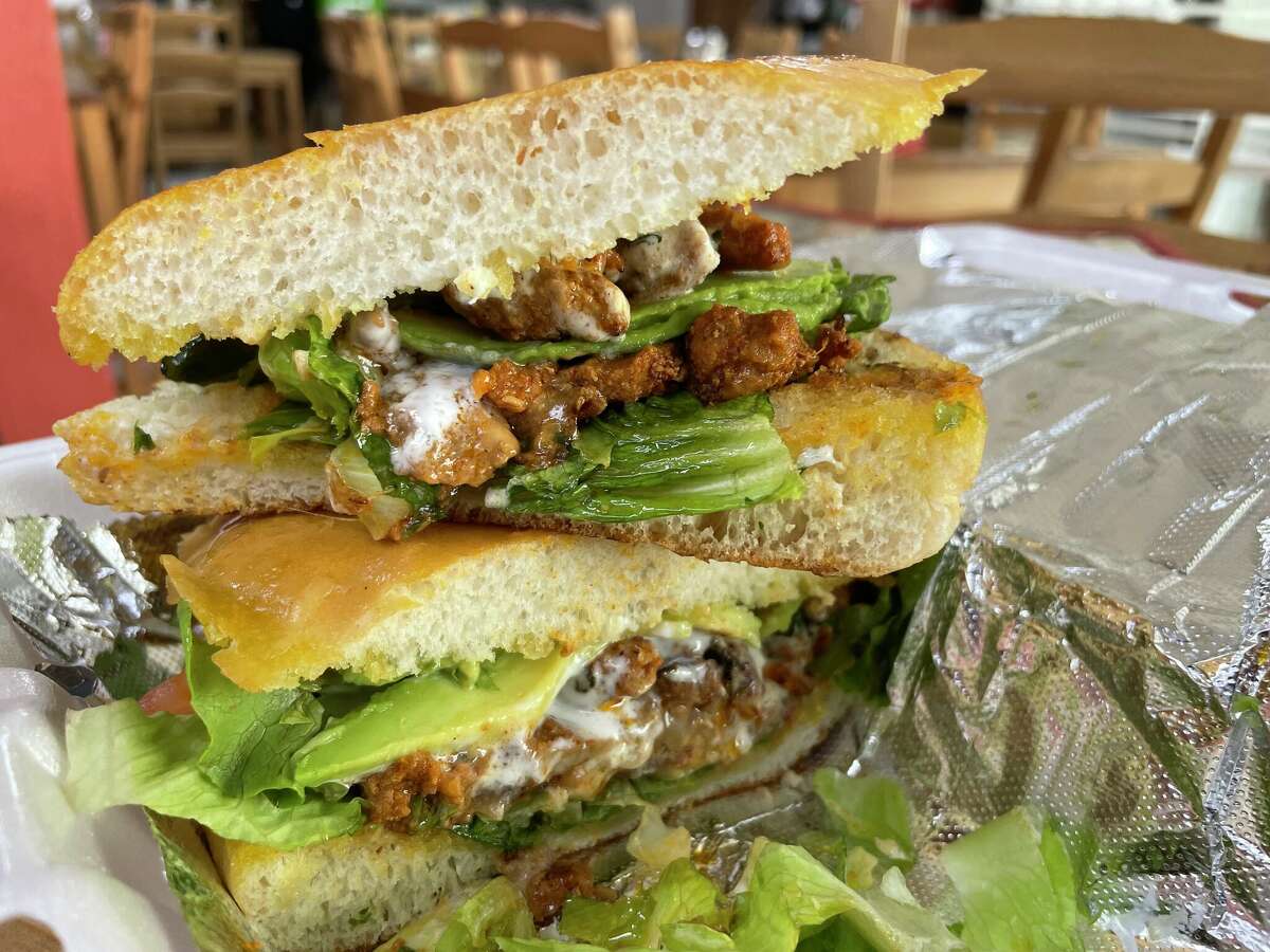 The torta chorizo asada comes with a Mexican sweet cream and a blend of cheeses and spicy meat.