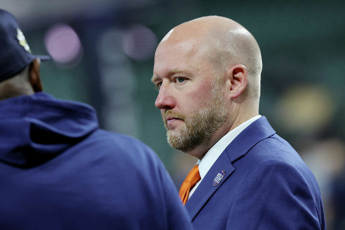 General Manager James Click of the Houston Astros looks on prior to Game One of the 2022 World Series against the Philadelphia Phillies at Minute Maid Park on October 28, 2022 in Houston.
