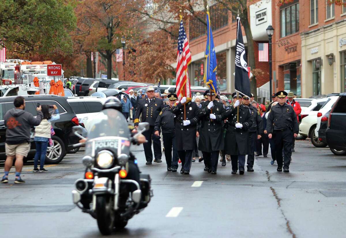 A Veterans Day parade is held along Greenwich Avenue in Greenwich, Conn., on Friday November 11, 2022. After the parade, Greenwich American Legion Post #29, held a Veterans Day Ceremony at the WWI Memorial at Arch Street.