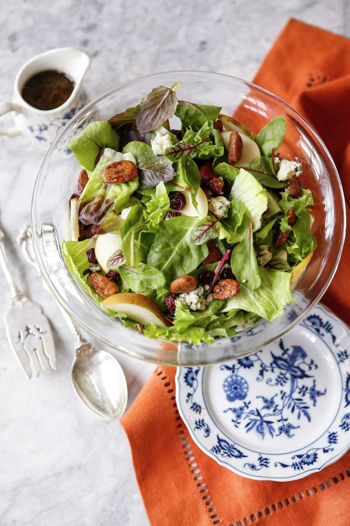 Fall Bounty Salad with Bosc pears, blue cheese and honey toasted pecans is from Treebeards restaurant.