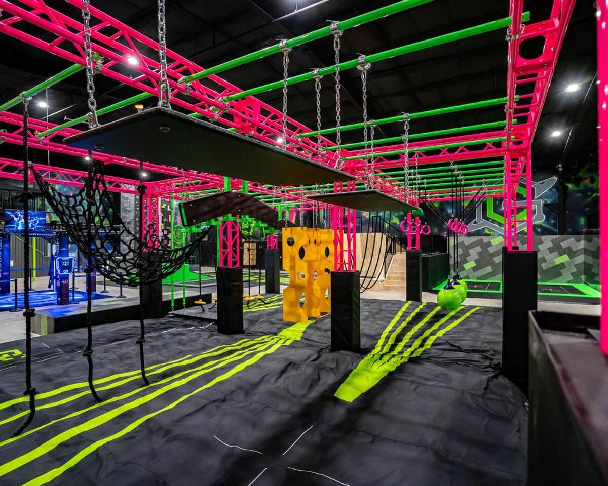 The brightly colored Ground Control Trampoline Park in San Antonio, Texas. 