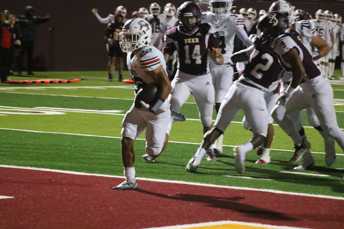 Atascocita's Nick Cordova scores the first of his two touchdowns standing up. Cordova sliced up Deer Park's defense for well over 100 yards rushing in the 48-7 win.