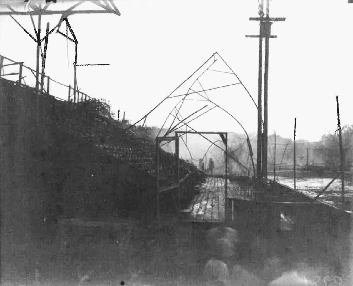 The wooden grandstands of League Park, San Antonio’s minor-league baseball field, were destroyed by fire June 18, 1932, shortly after an afternoon game.