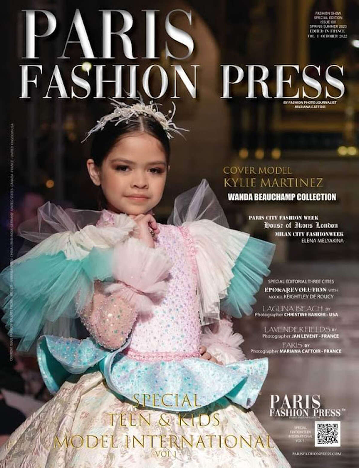 Born and raised in Laredo, Kylie Martinez, who is still in elementary school, has recently become an acclaimed international model as her modeling work has been featured in international runways and magazines from Paris to New York City. In fact, the Paris Fashion Press Magazine honored her with her pictures in the front cover ultimately making the young Laredoan the first ever model in the city to gain international fame for her career. 