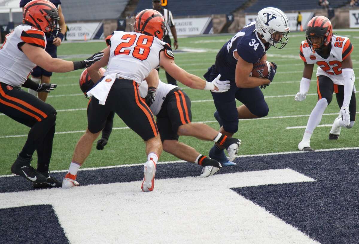 Yale's Josh Pitsenberger scores a touchdown against Princeton on Saturday, Nov. 12, 2022 at the Yale Bowl. 