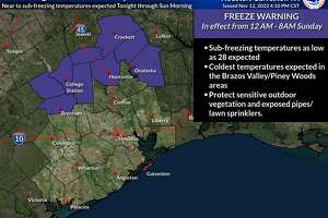 Temperatures may dip below freezing north of Conroe overnight, NWS says