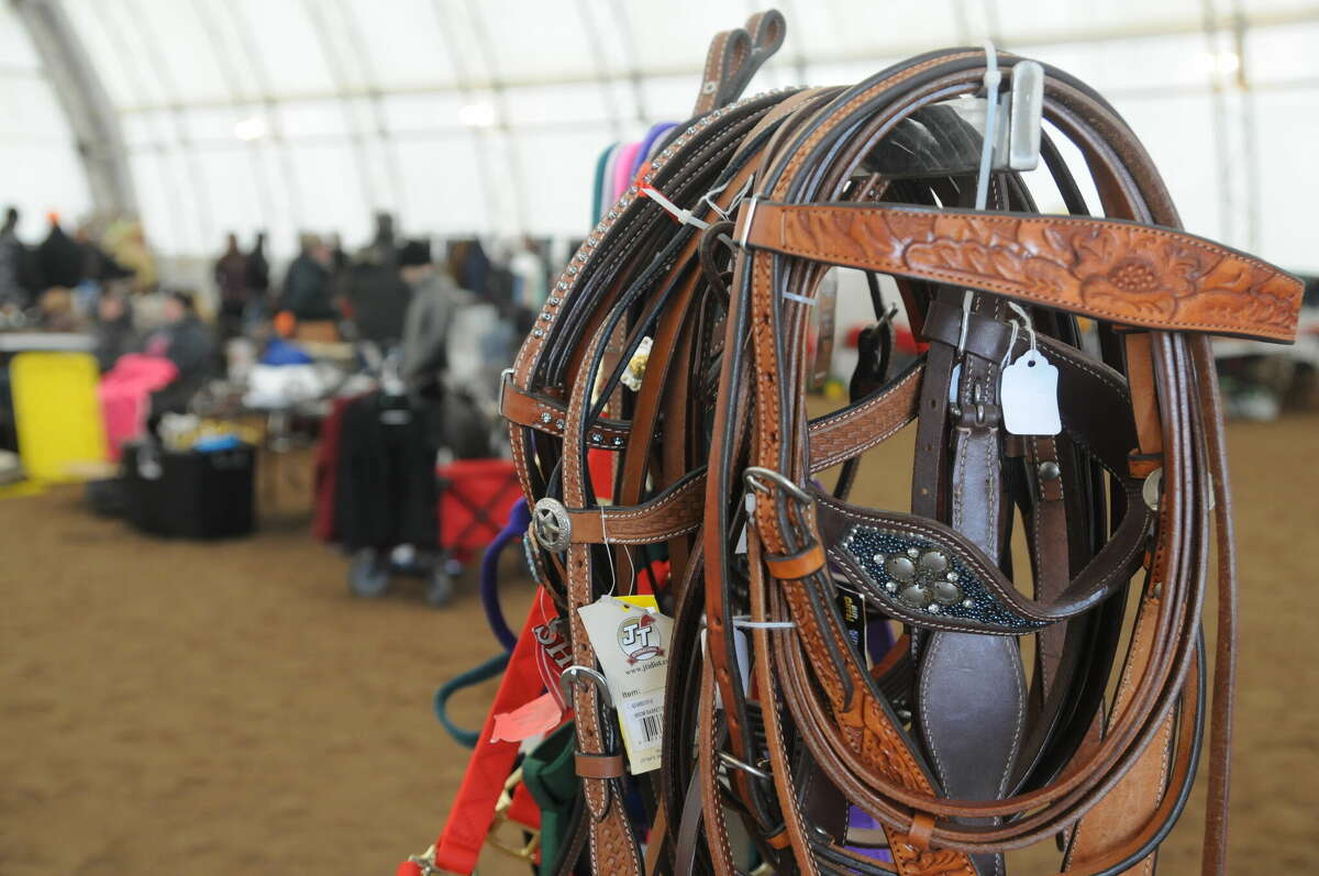 Custom-tooled leather items were among the thousands of horse-related wares for sale during Saturday's Tack Swap Meet at Triple H Farm near Edwardsville.